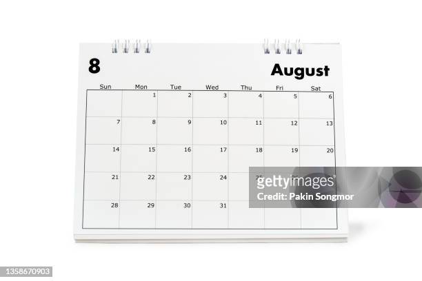 august month, calendar desk 2022 for organizer to planning and reminder isolated on white background. clipping path - calendar isolated bildbanksfoton och bilder