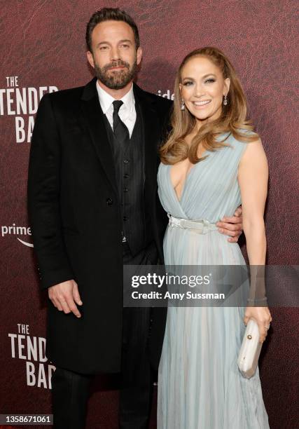 Ben Affleck and Jennifer Lopez attend the Los Angeles premiere of Amazon Studio's "The Tender Bar" at TCL Chinese Theatre on December 12, 2021 in...