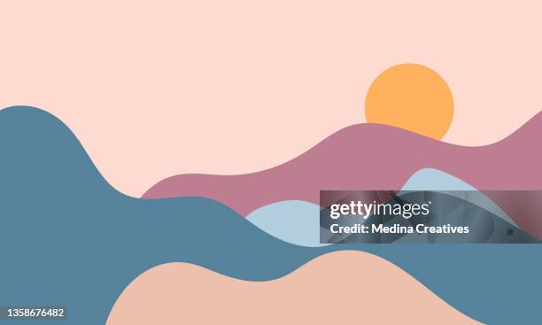 ilustrações, clipart, desenhos animados e ícones de paisagens estéticas de montanha abstratas - pôr do sol