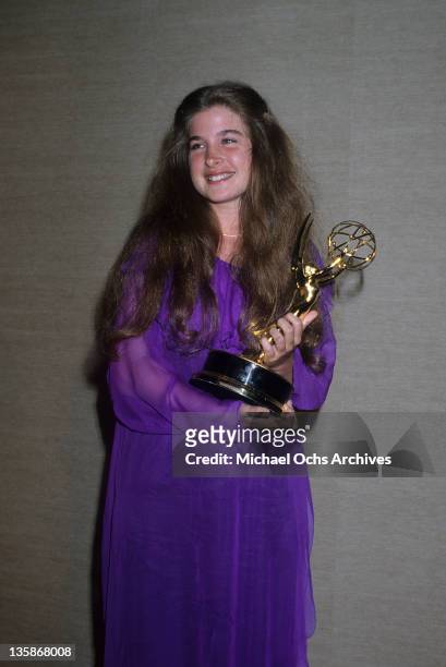 Blanche Baker holding Emmy statue, 1978.