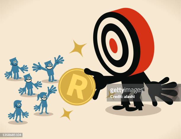 to set and reach your financial goals, a big goal is giving money to a group of people - am rand stock illustrations