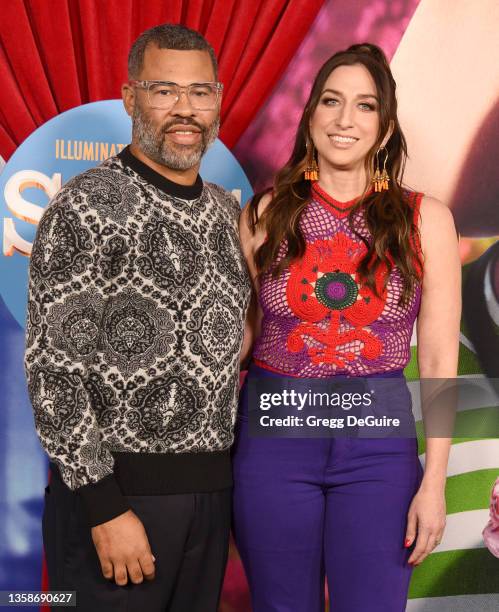 Jordan Peele and Chelsea Peretti attend the Premiere Of Illumination's "Sing 2" on December 12, 2021 in Los Angeles, California.