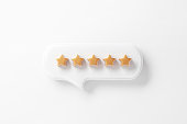 5 star in speech bubble. Quality, review, Best Excellent Services Rating for Satisfaction, concept of setting a five star goal.