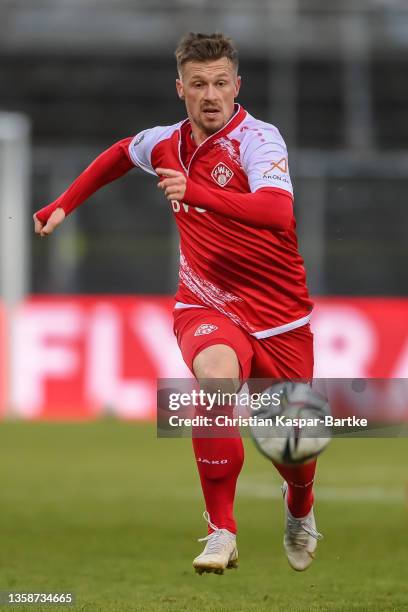 Marvin Pourie of FC Wuerzburger Kickers runs for the ball during the 3. Liga match between Würzburger Kickers and FSV Zwickau at flyeralarm Arena on...