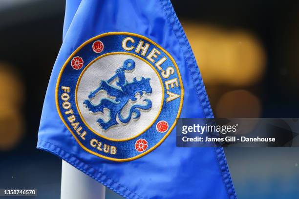 Detailed view of a corner flag prior to the Premier League match between Chelsea and Leeds United at Stamford Bridge on December 11, 2021 in London,...