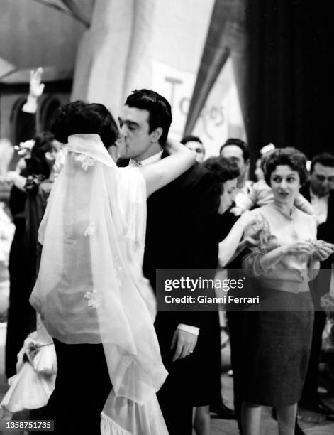 Spanish flamenco singer and dancer Lola Flores at her wedding with Antonio Gonzalez El Pescailla , El Escorial, Spain, 1957.