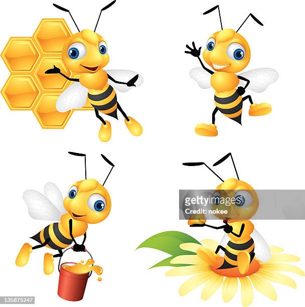 stockillustraties, clipart, cartoons en iconen met honey bee - bees on flowers