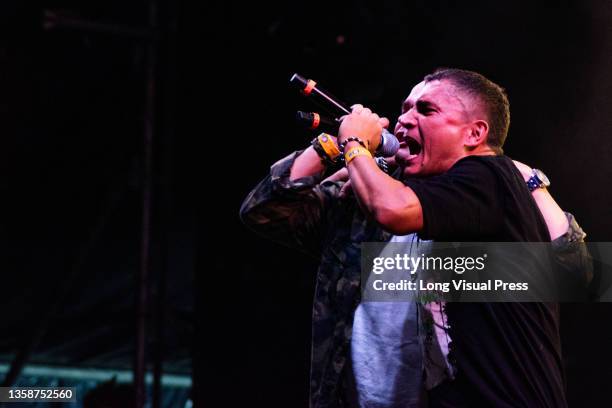 People enjoy punk, metal and rock bands La Pestilencia, Peste Mutante, Blood May Rise and El Verdadero Guerrero during 'Festival Alta Voz' in...