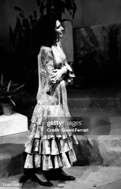 Spanish singer Rocio Jurado during a performance, Madrid, Spain, 1971.