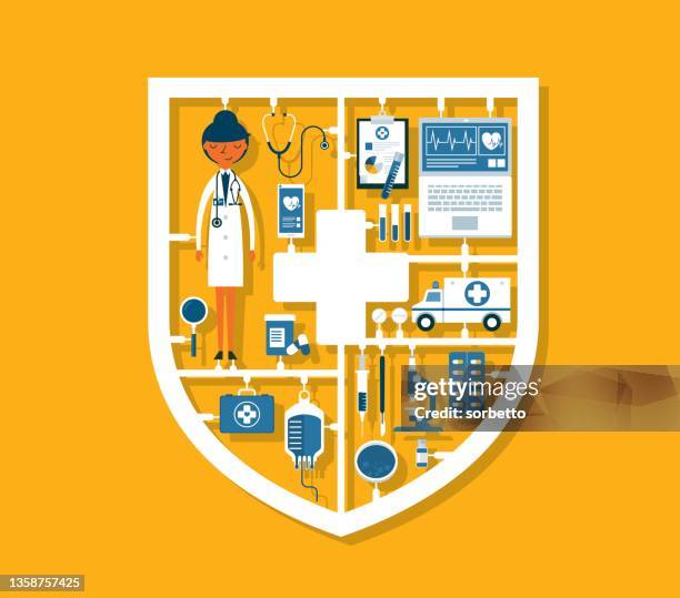 ilustrações de stock, clip art, desenhos animados e ícones de doctor - safety kit