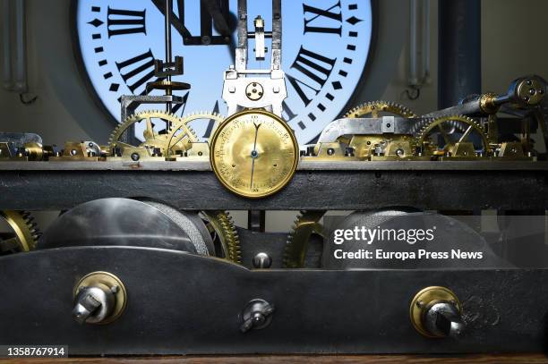 Interior of the mechanism of the Puerta del Sol Clock, which prepares to give the chimes of next December 31, in the Puerta del Sol, on 13 December,...