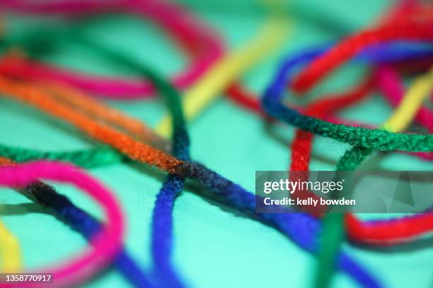rainbow knitting wool macro close up - yarn art stock pictures, royalty-free photos & images