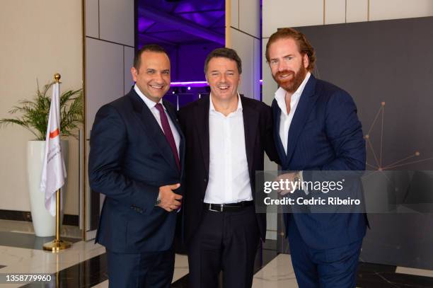 Armand Arton, Matteo Renzi and Patrick Liotard-Vogt attend the Global Citizen Forum’s 2021 Annual Summit ‘The Future in Motion’ on December 12 in Ras...