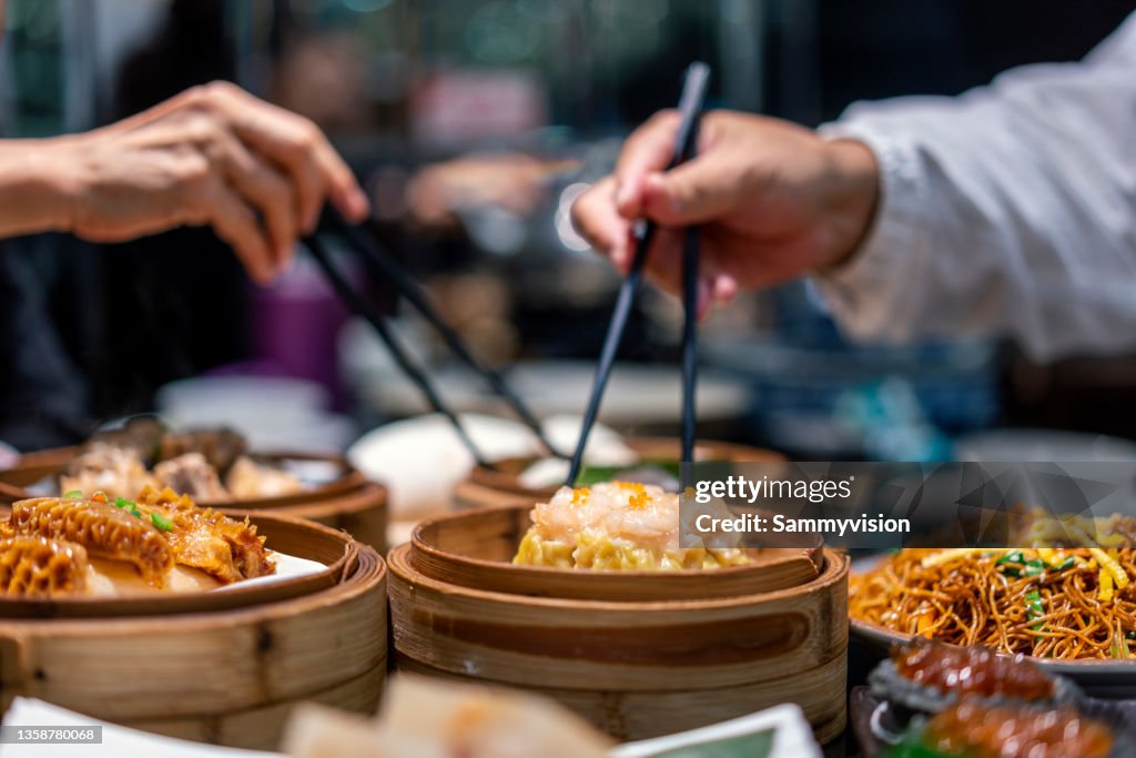 Close-up of variation of dim sum in a restaurant