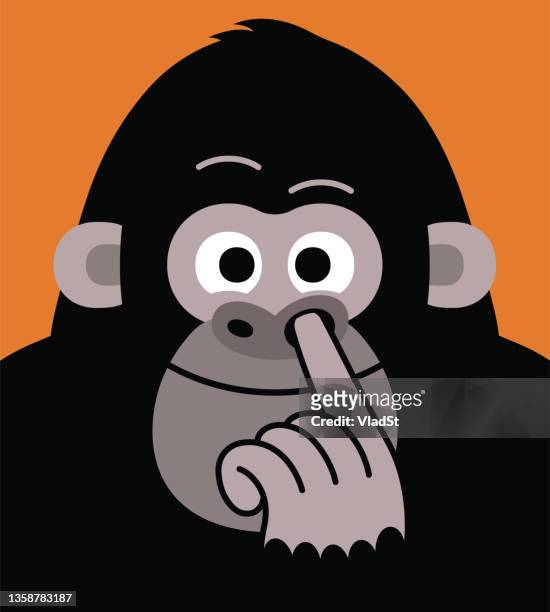 stockillustraties, clipart, cartoons en iconen met nose picking booger bad habit gross silly gorilla monkey business - funny monkeys