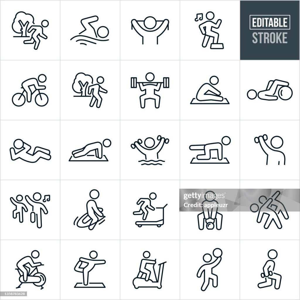 Fitness-Aktivitäten Thin Line Icons - Bearbeitbarer Strich