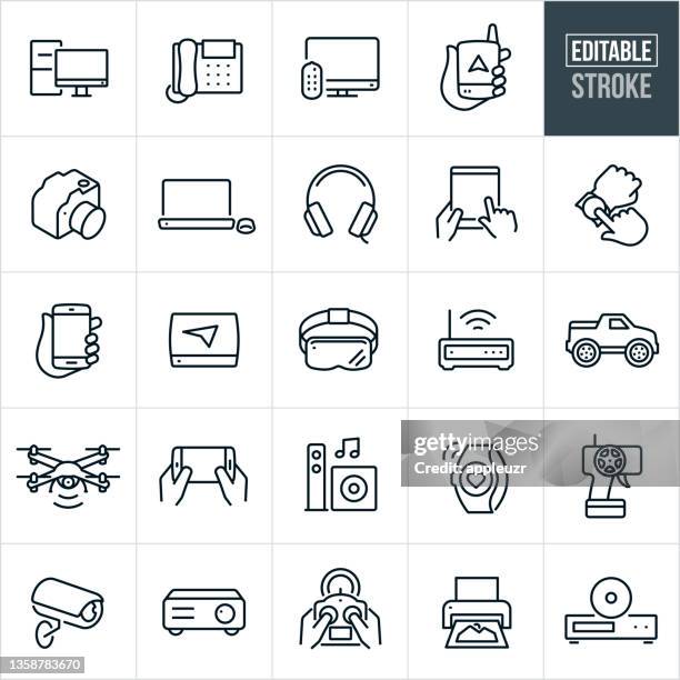 consumer electronics thin line icons - editable stroke - dvd player stock illustrations