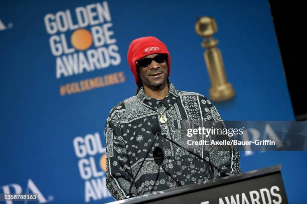 Snoop Dogg presents the nominees at the 79th Annual Golden Globe Award Nominations at The Beverly Hilton on December 13, 2021 in Beverly Hills,...