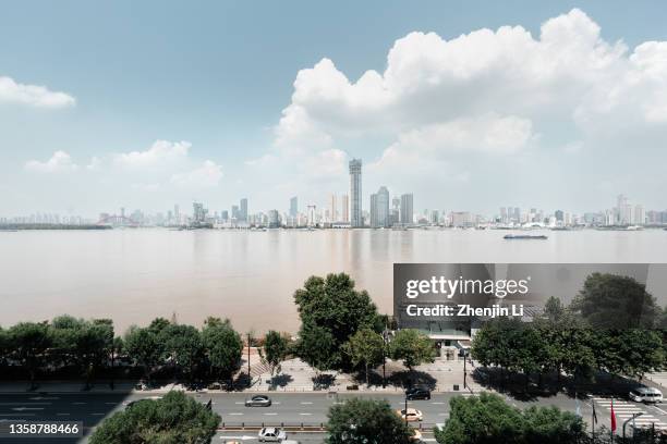 high up view of post-epidemic wuhan urban skyline - wuhan institute of virology stock pictures, royalty-free photos & images