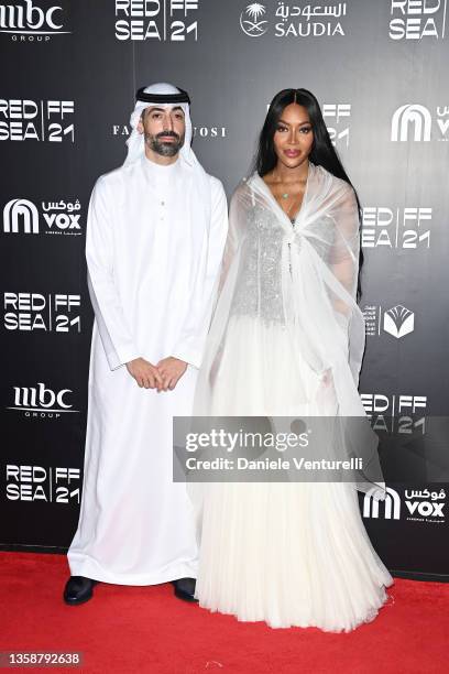 Host Mohammed Al Turki and Naomi Campbell attend the Closing Ceremony Red Carpet at The Red Sea International Film Festival on December 13, 2021 in...