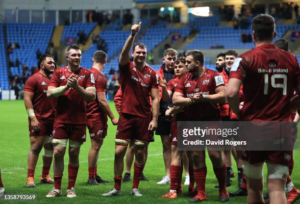 Munster players celebrate their victory during the European Rugby Champions Cup match between Wasps and Munster at The Coventry Building Society...
