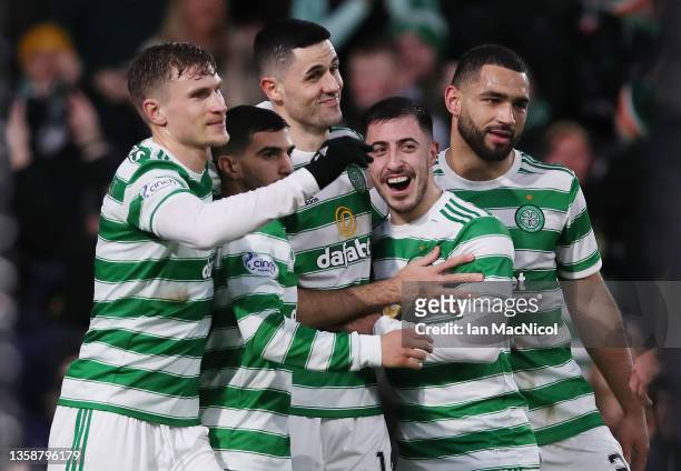 Tom Rogic of Celtic celebrates after scoring the only goal of the game during the Cinch Scottish Premiership match between Celtic FC and Motherwell...