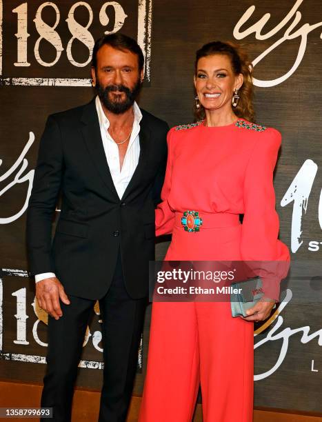Tim McGraw and Faith Hill arrive at the world premiere of "1883" at Encore Beach Club at Wynn Las Vegas on December 11, 2021 in Las Vegas, Nevada.