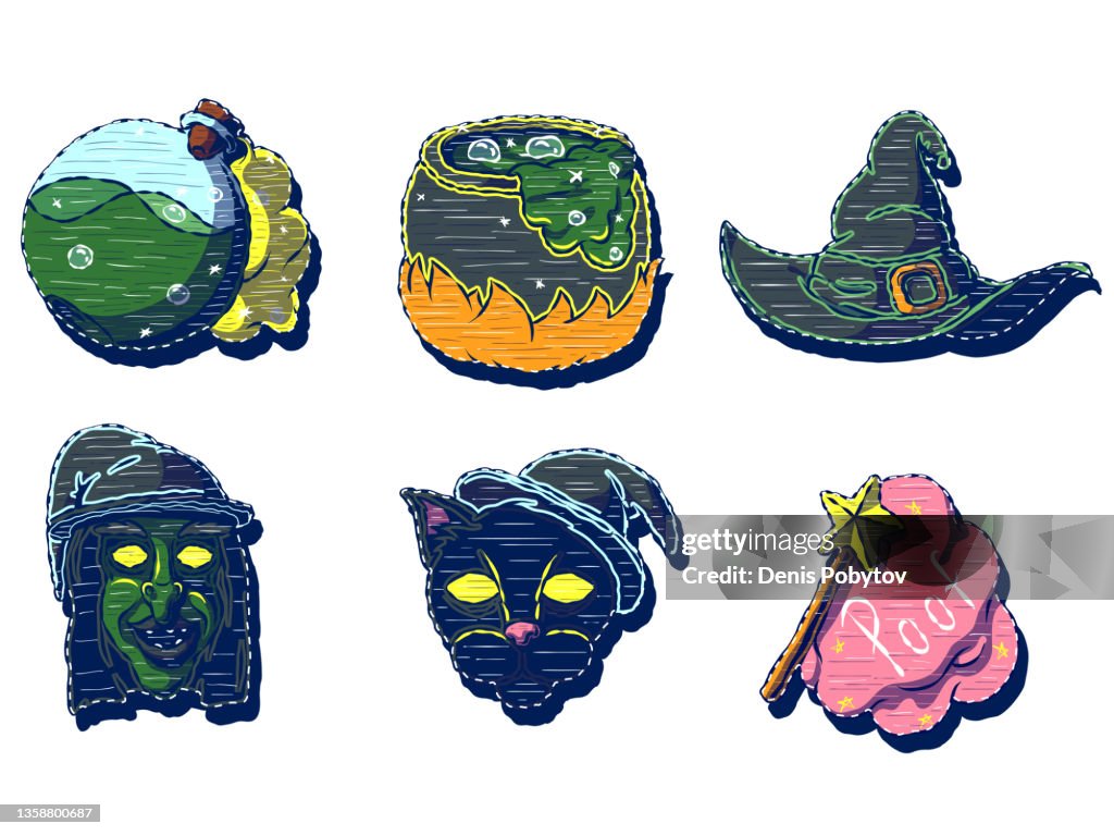 Funny cartoon icon set - Witch theme.