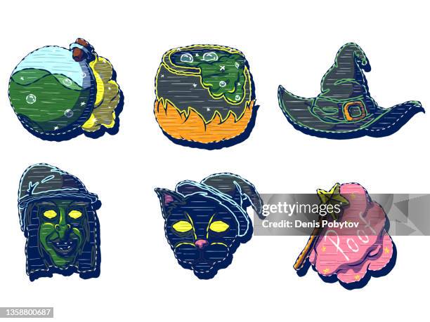 funny cartoon icon set - witch theme. - witchhazel stock illustrations
