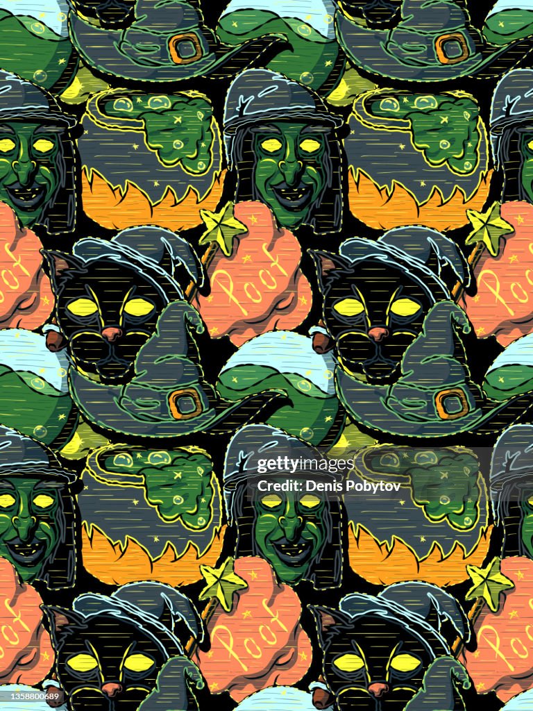 Lustiger Cartoon nahtlose Illustration - Hexenthema.