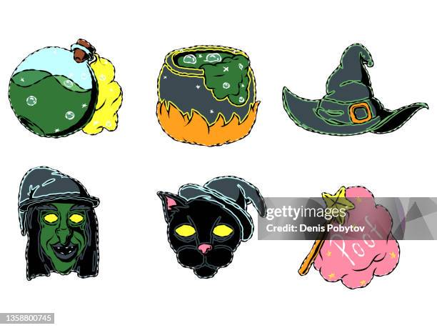 funny cartoon icon set - witch theme. - witchhazel stock illustrations