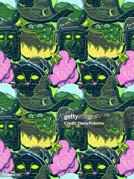funny cartoon seamless illustration - witch theme. - witchhazel stock illustrations