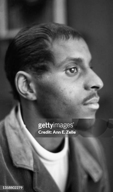 Close-up of a member of the Conservative Vice Lords at the Art & Soul community art center , in the Lawndale neighborhood, Chicago, Illinois,...