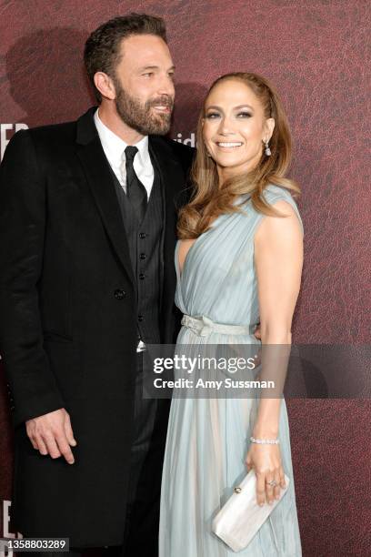 Ben Affleck and Jennifer Lopez attend the Los Angeles premiere of Amazon Studio's "The Tender Bar"at TCL Chinese Theatre on December 12, 2021 in...