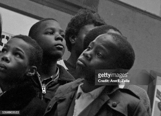 View of students in a class at the Art & Soul community art center , in the Lawndale neighborhood, Chicago, Illinois, December 1968 or early 1969....