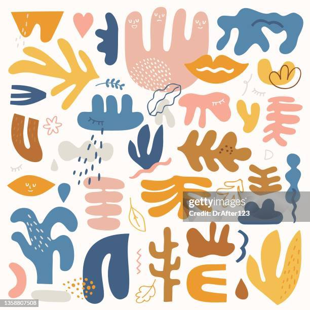 paper cut and doodle organic elements - mindfulness background stock illustrations