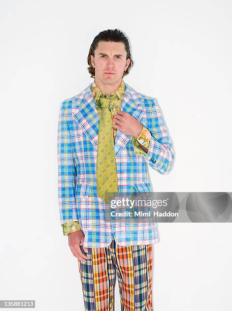 man wearing 1980s plaid jacket and pants - fashion oddities stock pictures, royalty-free photos & images