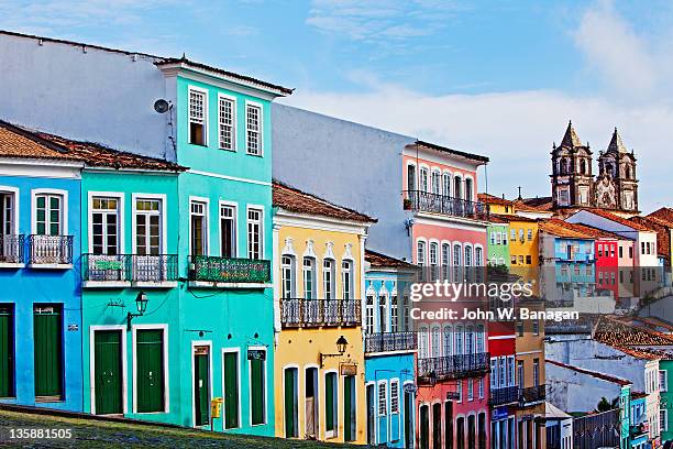 ciew of painted buildings  ,salvador bahia,brazil - pelourinho stockfoto's en -beelden