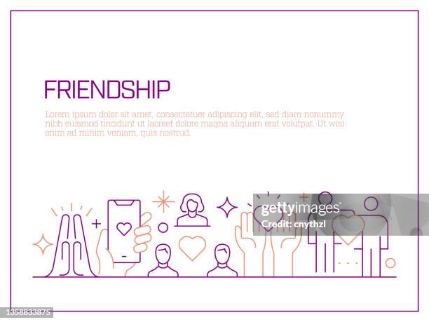 friendship, relationship and love related vector banner design concept, modern line style with icons - couple thinking stock illustrations
