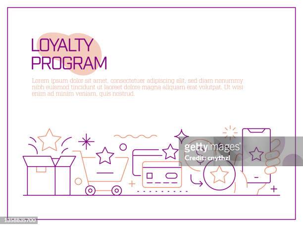 loyalty program related vector banner design concept, modern line style with icons - loyalty cards stock illustrations