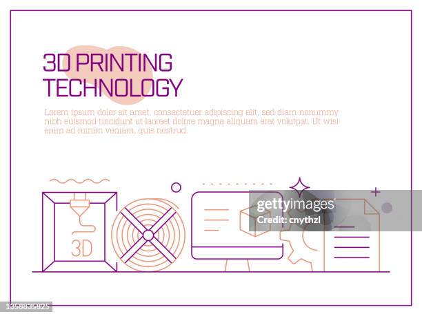 3d printing technology related vector banner design concept, modern line style with icons - stem program stock illustrations