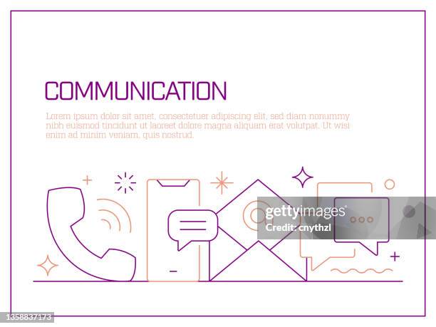 communication related vector banner design concept, modern line style with icons - email header stock illustrations