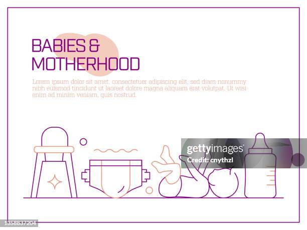 baby and motherhood related vector banner design concept, modern line style with icons - baby pram stock illustrations