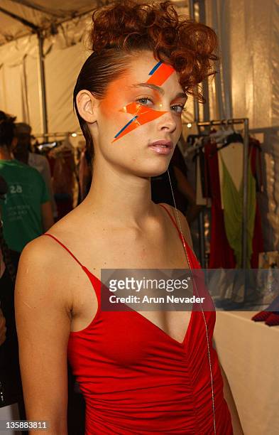 Model in makeup during Smashbox LA Fashion Week Spring 2004 - Maggie Barry - Backstage in Culver City, California, United States.