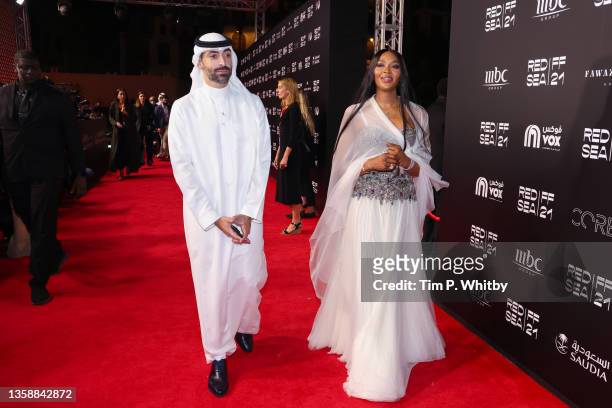Mohammed Al Turki and Naomi Campbell attend the Closing Ceremony Red Carpet at The Red Sea International Film Festival on December 13, 2021 in...