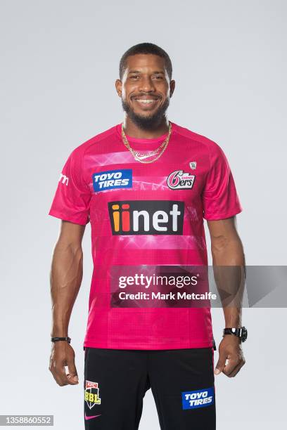 Chris Jordan poses during the Sydney Sixers Big Bash League headshots session at Sydney Olympic Park Sports Centre on November 30, 2021 in Sydney,...