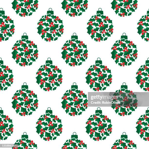 holly christmas ornament seamless pattern - green popsicle stock illustrations