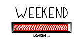 Weekend loading bar. Infographics design element with status of week completion. Hand drawn vector illustration
