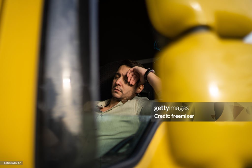 Drivers Break Tired Truck Driver Taking Break During Driving And Napping On Drivers ...
