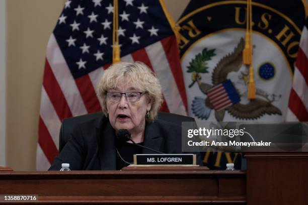 Rep. Zoe Lofgren speaks during a business meeting with the select committee investigating the January 6 attack, on Capitol Hill on December 13, 2021...